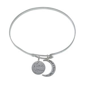 Vintage Sterling Silver 925 "I Love You to the Moon & Back" Charm Bangle 7"
